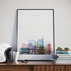 Kyoto cityscape art print, Japan painting for living room
