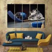 Hockey puck and hockey equipment wall decorating ideas pictures