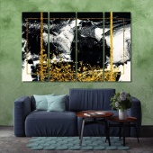 Black and gold abstract painting wall art, modern wall pictures