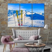 Ski large contemporary wall art, mountains and ski equipments decor