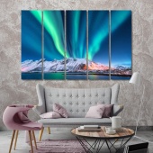 Aurora borealis canvas prints art, starry sky with polar lights