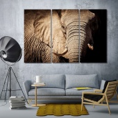 Elephant modern contemporary wall decor, big wild animal art for walls