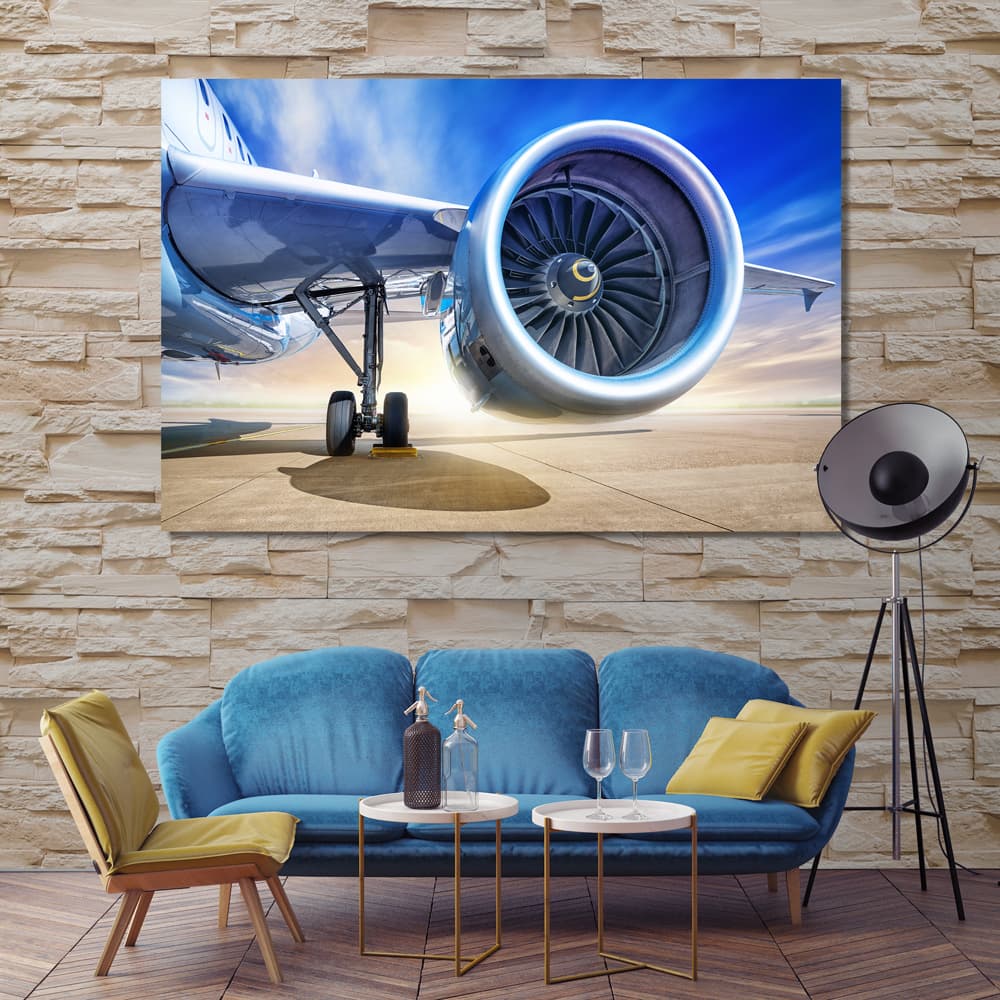 Airplane turbine home office wall art, aircraft canvas prints art