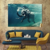 Elephant wall art canvas prints, elephant under water wall decor
