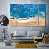 Tropical sandy beach and blue ocean print