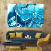 Abstract blue beautiful wall decor, paint stains print canvas art
