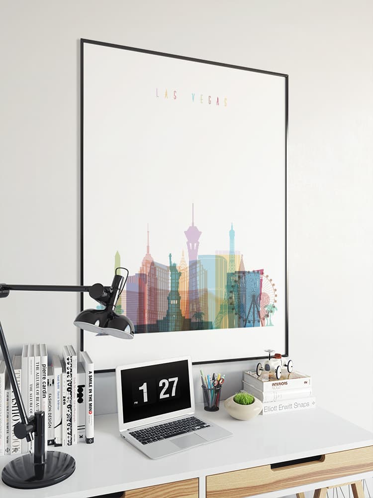  Las Vegas Skyline Wall Art Teal Nevada Cityscape Panorama Wall  Decor for Office Living Room USA City Skyscraper Canvas Print Picture  Twilight Casino Night View Painting Artwork Home Decoration 14x48”: Posters