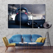 Kettlebell and sports gloves in gym print canvas art