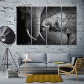 Elephants black and white photos for bedroom, wildlife canvas wall art