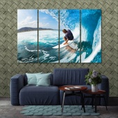 Surfing decorations for wall, wave riding artistic prints on canvas