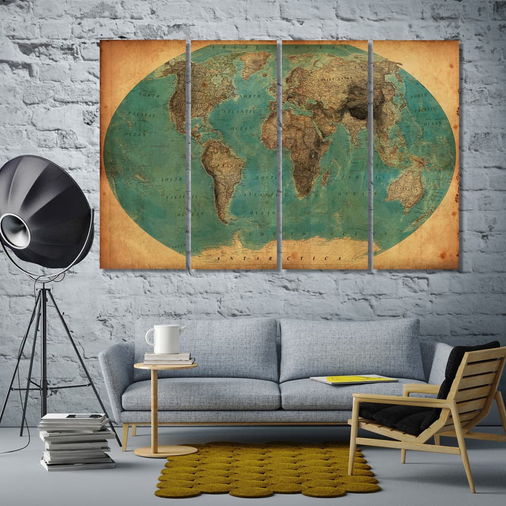 Old world map pictures for living room walls, vintage map print ...