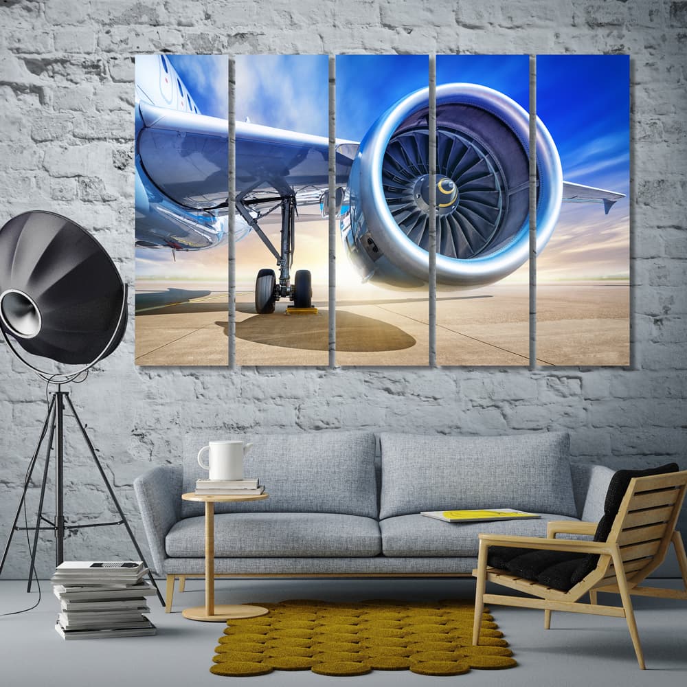 Airplane turbine home office wall art, aircraft canvas prints art