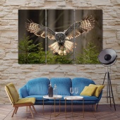 Flying Great Grey Owl artistic prints on canvas, birds home art