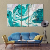 Turquoise and white abstract art large wall decorating