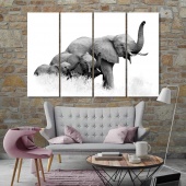 Elephants print canvas art, big animal wall art for home
