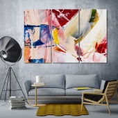 Abstract art printing on canvas, brush strokes red wall decor