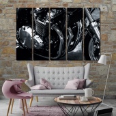 Motorcycle black and white modern art, engine home decor pictures