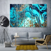 Aquamarine with gold abstract art wall decor
