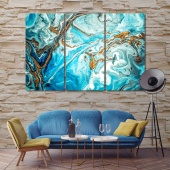 Golden and turquoise acrylic paints abstract decor