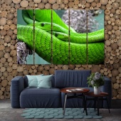 Green snakes artistic prints on canvas, snake art decor ideas