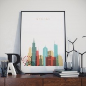 Chicago art print, Illinois wall art for dining room