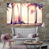 Sunny beach art for living room walls, palms trees wall art large