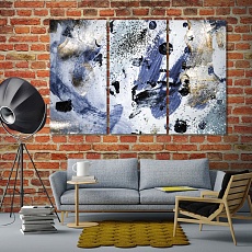 Beautiful abstract art blue and gold paint wall