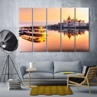 Budapest parliament at sunrise modern wall decor, Hungary art pictures