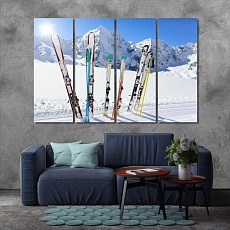 The ski framed artwork for living room, snowy mountains wall paint art