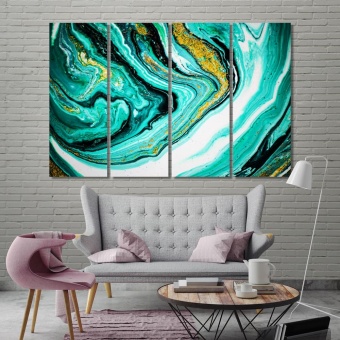 Turquoise and gold abstract painting wall decor