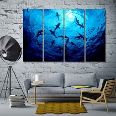 Sharks underwater contemporary wall art decor, fishes home art