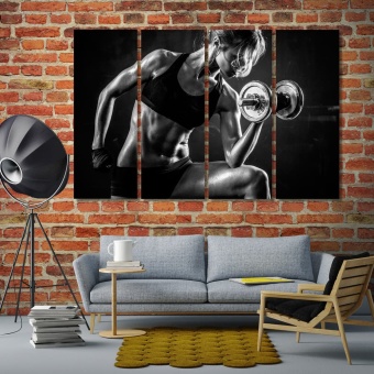 Fitness large black and white wall art, gym art for office