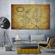 Vintage world map artistic prints on canvas, world map art wall
