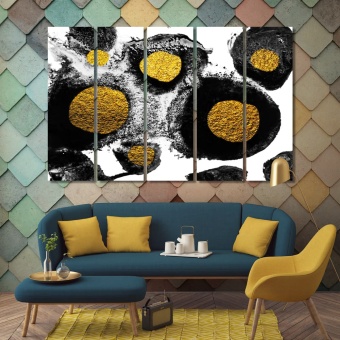 Paint spots black & gold abstract modern wall decorations