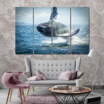 Blue whale large artwork for living room, ocean animal picture decor
