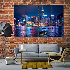 Hong Kong large framed artwork, China beautiful night city canvas art