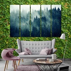 Foggy forest wall art paintings for living room, spruce art for home