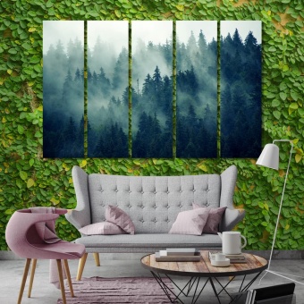 Foggy forest wall art paintings for living room, spruce art for home