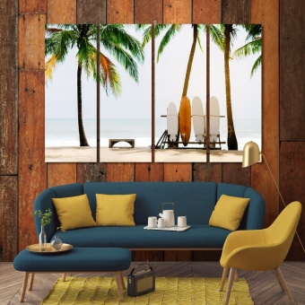 Surfboard and palm tree home decor pictures, beach cool art on canvas