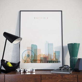 Sheffield cityscape art print, England wall decor pictures