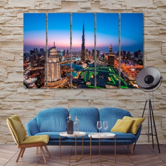 Dubai skyline at night canvas decor, UAE print canvas art