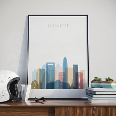 Charlotte skyline print, North Carolina artworks home accents