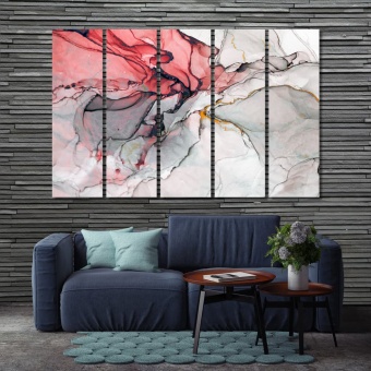 Red & grey abstract artwork for living room, marble abstract art
