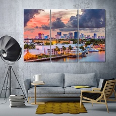 Fort Lauderdale evening city canvas wall art, Florida artwork for home