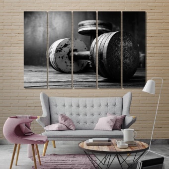 Dumbbells large black and white wall art, weightlifting art on wall
