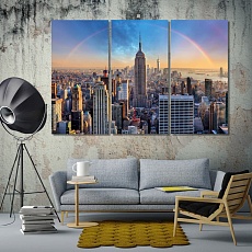 New York City skyline with rainbow, United States art for home