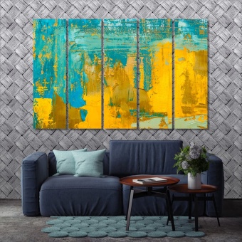 Turquoise and yellow oil painting