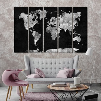 World map black and white framed wall art, traveling around the world