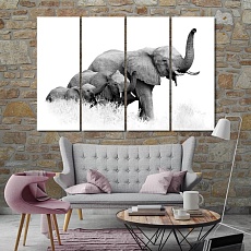 Elephants print canvas art, big animal wall art for home
