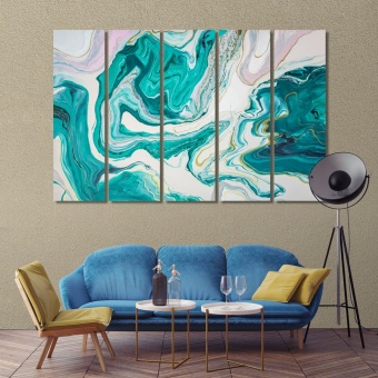 Turquoise and white abstract art large wall decorating